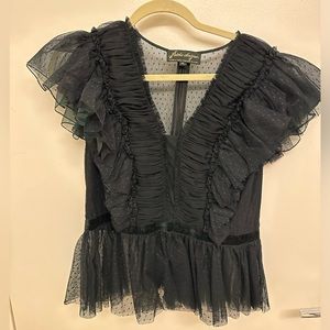 Anthropologie black tulle & lace blouse size M